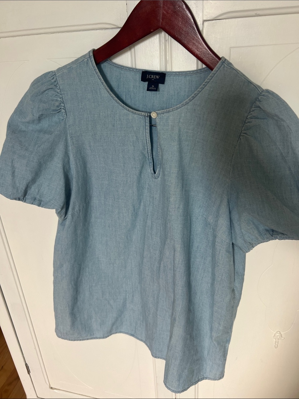 2/$7 J. Crew Chambray Puff-Sleeve Keyhole Top - Light Blue